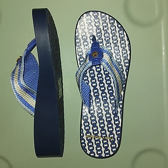 Brand New☆TORY BURCH☆Women's Infradito Blue Gemini Link Wedge Sandals☆Size 6M - Picture 6 of 13